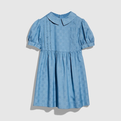 Children's GG viscose silk dress - light blue
