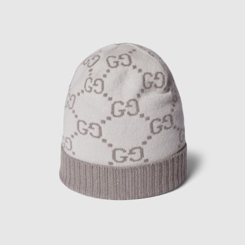 GG cashmere jacquard hat - ivory and light grey
