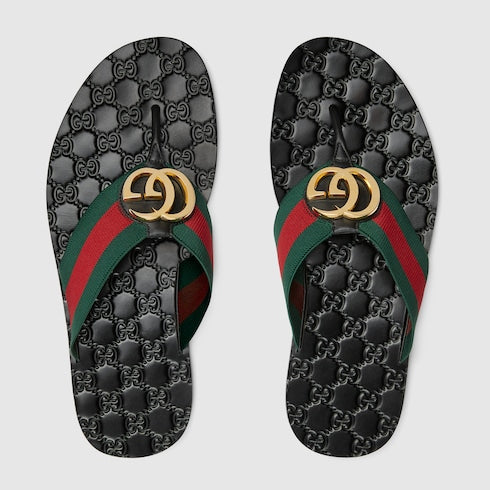 Men's Riviera thong sandal - green and red elastic strap