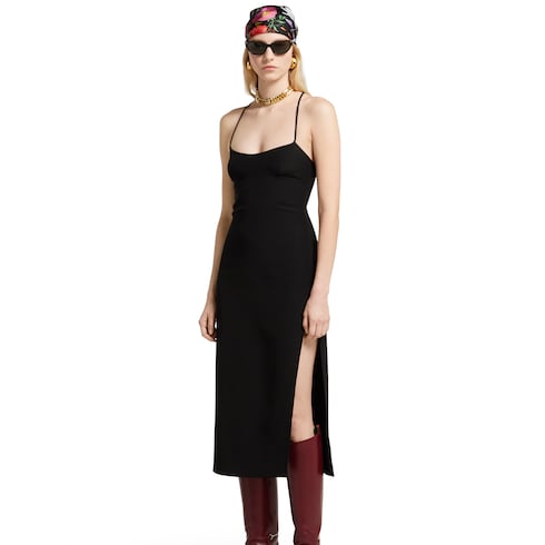 Silk dress with crystal Horsebit - black