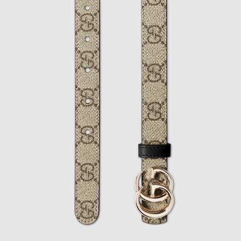 Reversible GG Marmont thin belt - beige GG Supreme and black leather