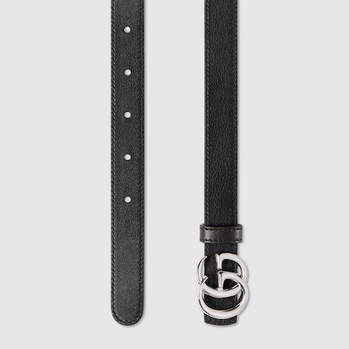 Reversible GG Marmont thin belt - black GG Supreme and black leather
