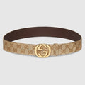 Belt with Interlocking G buckle - sand GG canvas