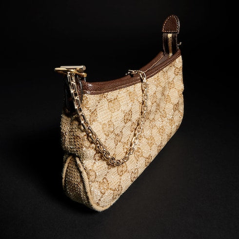 Gossip crystal small shoulder bag - sand and brown GG canvas