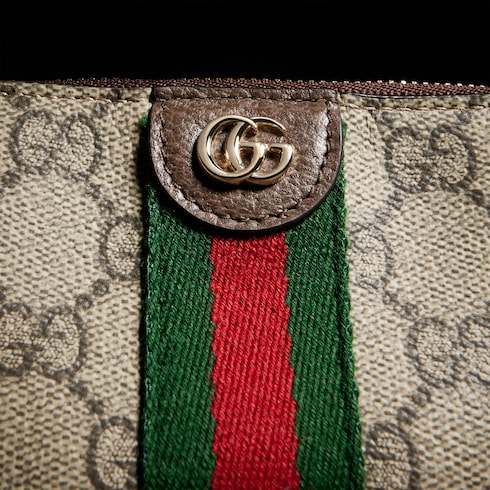 Ophidia zip key pouch - beige and brown GG Supreme