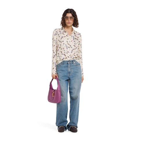 Printed silk twill shirt - white