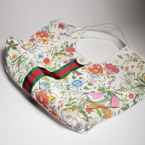Gucci Giglio Flora large tote bag - white and multicolor Flora net