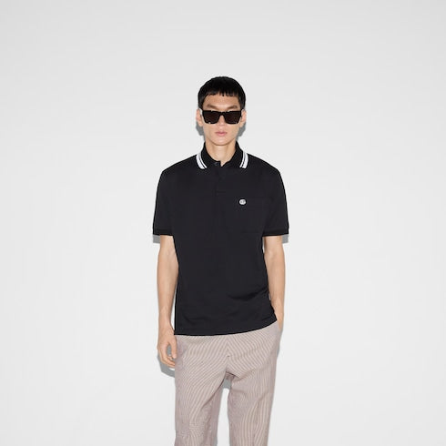 Cotton polo shirt with embroidery - navy