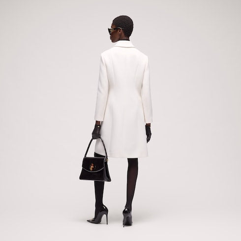 Wool natté coat with Double G button - white