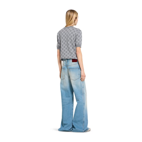 Reversible GG fine wool jacquard top - light pink and grey