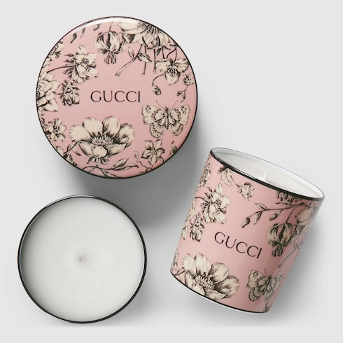 Gucci Flora Sketch print candle, Inventum scent - pink and ivory