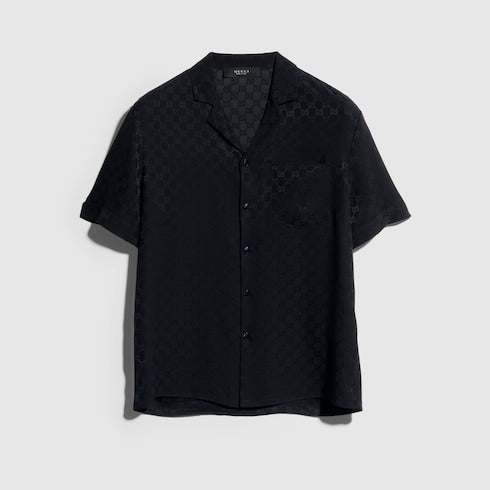 GG silk jacquard bowling shirt - dark blue