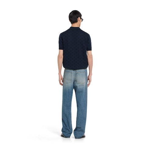 GG cotton silk jacquard polo shirt - dark blue