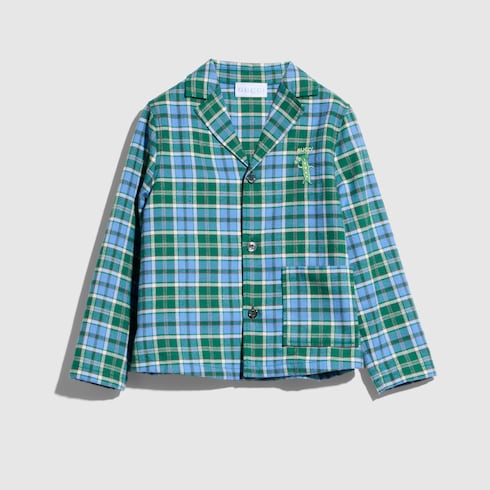 Children's cotton tartan shirt - blue and green