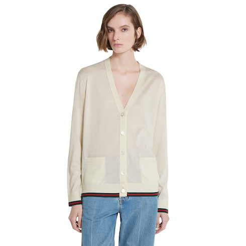 Extra fine cashmere silk cardigan - white