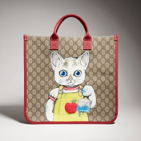 Children's GG tote bag with print - beige and brown GG Supreme
