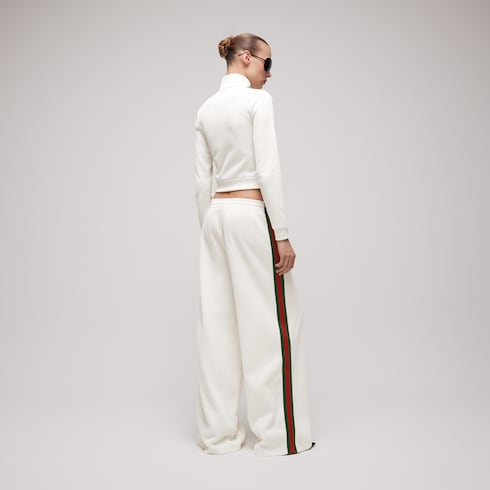 Rib cotton jersey leisure pants with Web - white