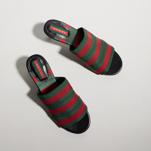 Women's mule sandal with Web - green and red nylon