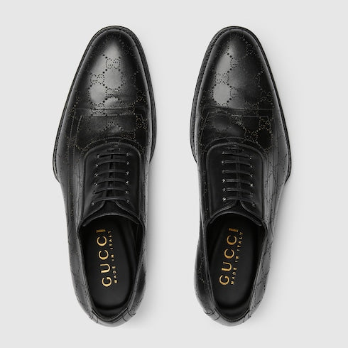 Men's lace-up shoe with lasered GG - black lasered GG leather