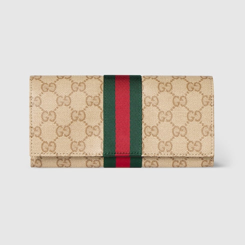 Long wallet with Web - sand and brown GG canvas