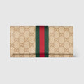 Long wallet with Web - sand and brown GG canvas