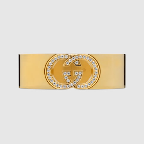 Gucci Interlocking crystal cuff bracelet - gold-toned brass
