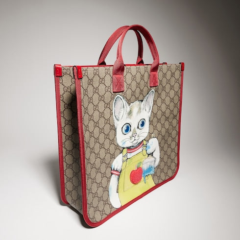 Children's GG tote bag with print - beige and brown GG Supreme