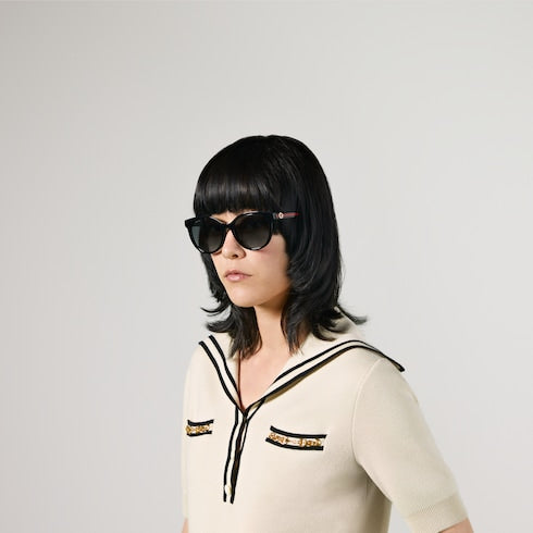 Round-frame sunglasses - black and green acetate