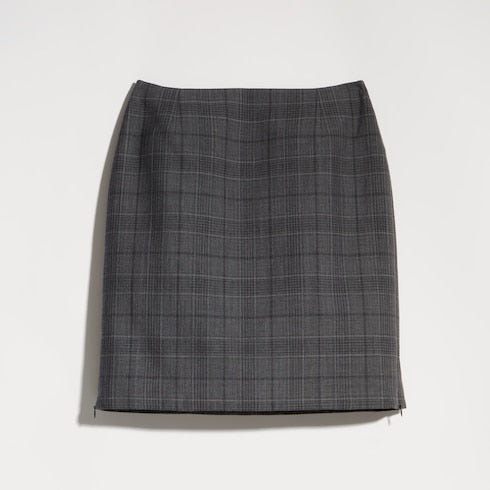 Checked fine wool mini skirt - grey and beige