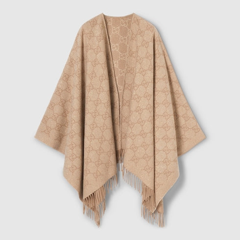 GG cashmere lamé cape - white and beige