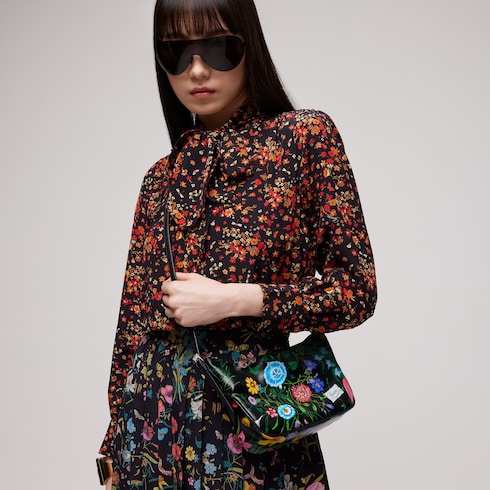 Lady Lunetta small shoulder bag - black and multicolor canvas