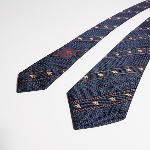 Midnight Blue And Red Silk Bee Web Tie - Midnight Blue And Red Silk