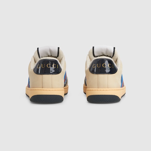 Women's GG crystal Screener sneaker - beige and dark blue GG crystal denim