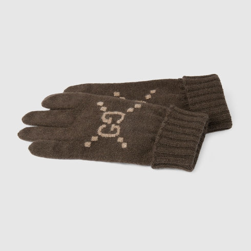 GG cashmere gloves - brown and beige