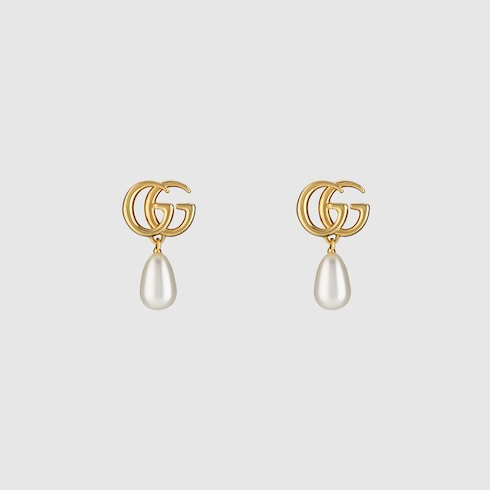 GG Marmont pearl drop earrings - yellow gold-toned metal
