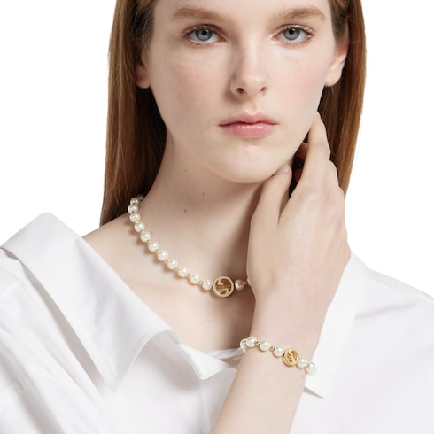 Gucci Interlocking pearl bracelet - light gold-toned brass