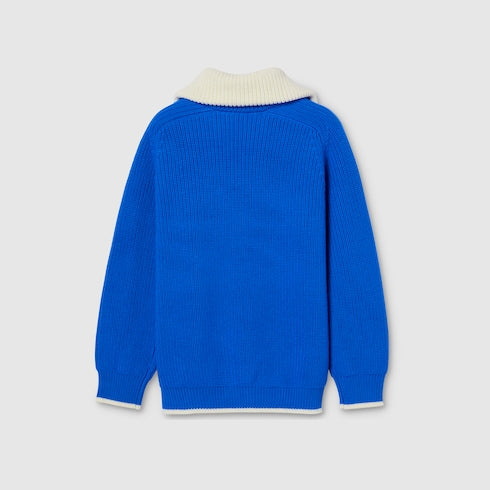Children's wool polo sweater - blue and white