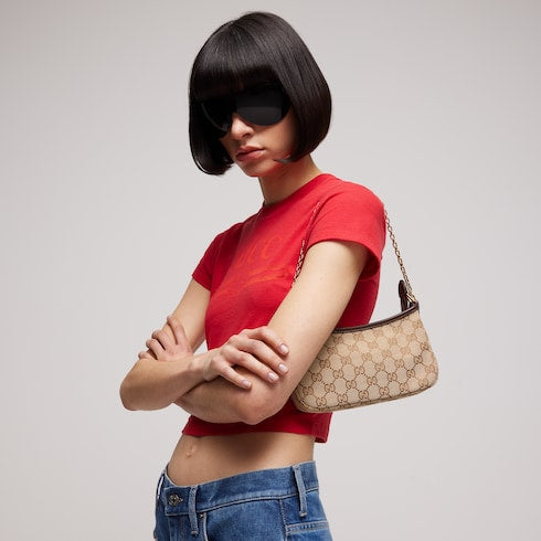 Gossip small shoulder bag - sand and brown GG canvas