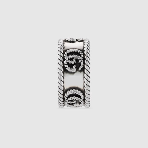Double G Ring With Engraved Torchon Trim - 925 Sterling Silver