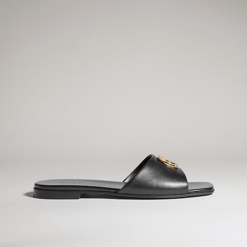 Women's slide sandal with Double G - black leather