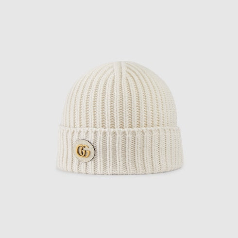 Wool cashmere hat with Double G - white