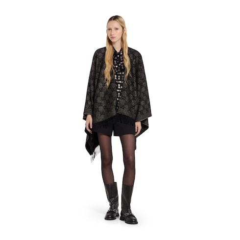 GG cashmere lamé cape - black and grey