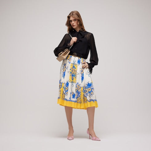 Printed silk midi skirt - multicolor