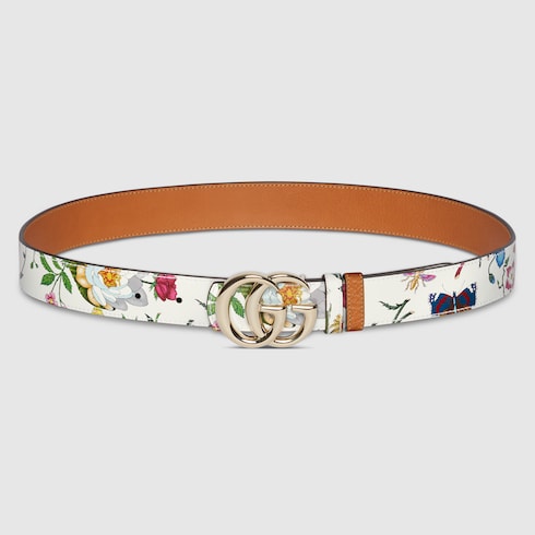 Reversible GG Marmont belt - brown and white leather