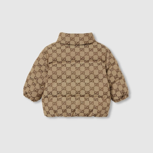 Baby GG canvas padded jacket - camel and dark brown