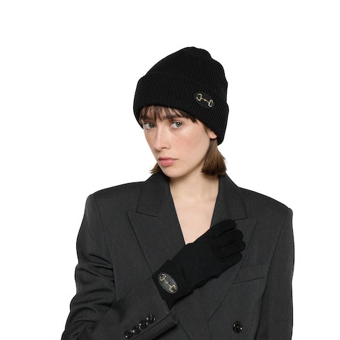 Wool gloves with Horsebit - black