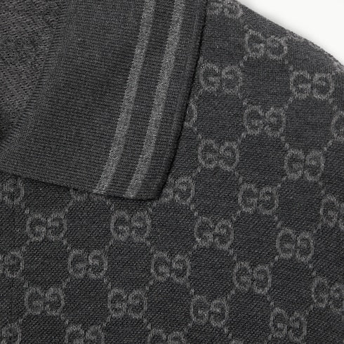 GG cotton piquet jacquard polo shirt - black and grey