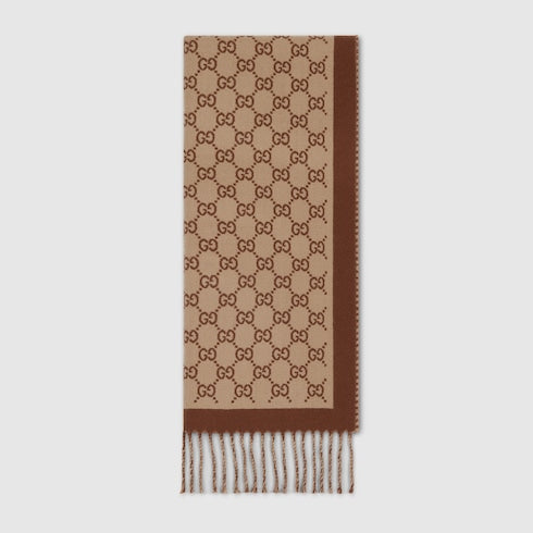 GG wool scarf - beige and brown