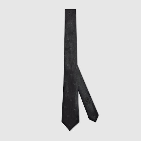 Double G silk jacquard tie - black