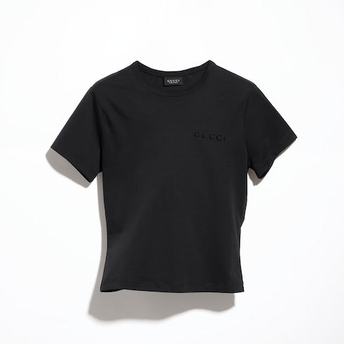 Cotton jersey T-shirt with embroidery - black